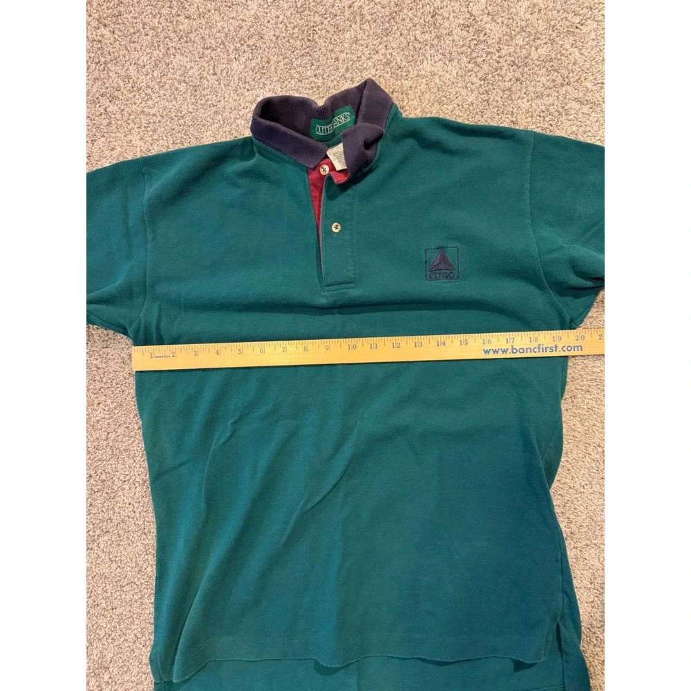 Vintage Citgo Outer Banks Polo Shirt Mens Medium Green Embroidered Pique Cotton*